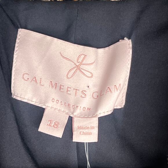 Gal Meets Glam Tweed Cropped Navy & Gold Blazer Size 18 - Picture 9 of 10